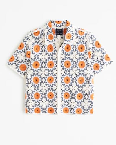 Abercrombie Crochet-Style Button-Through Sweater Polo 