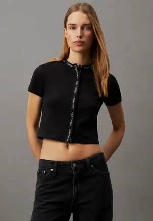 Calvin_klein_jeans Logo Tape Short Sleeve - Gilet - ck black 