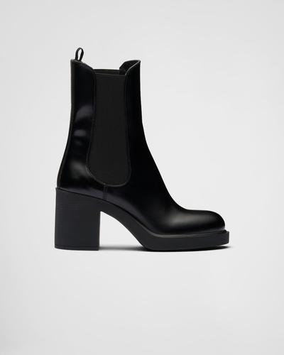 Prada Bottines à talon en cuir brossé 