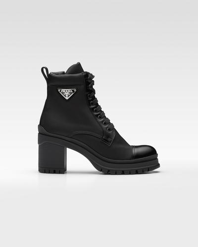 Prada Bottines à lacets en cuir brossé et Re-Nylon 