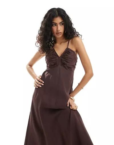 Forever_new  - Robe mi-longue avec buste froncé - Marron 