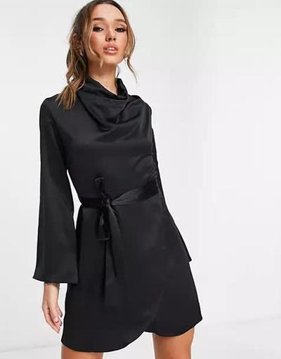 River_island  - Robe courte en satin à col montant - Noir 