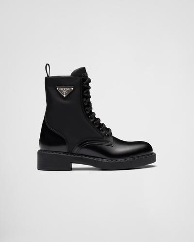 Prada Bottes en cuir brossé et Re-Nylon 