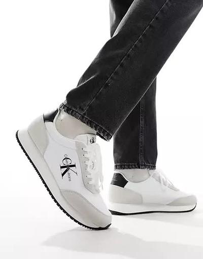 Calvin_klein  Jeans - Baskets de course basses style rétro à lacets - Blanc 