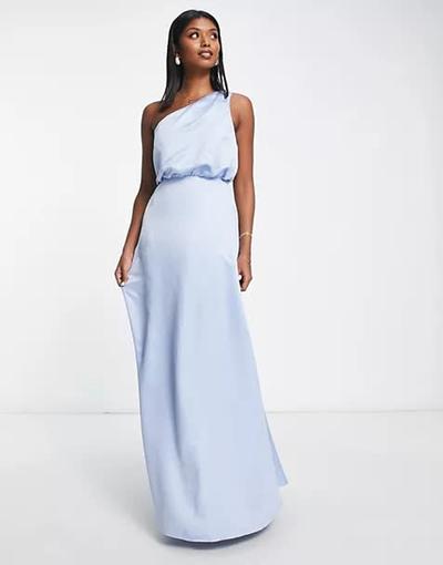 Maya  - Robe longue asymétrique pour demoiselle d'honneur - Bleu pastel 