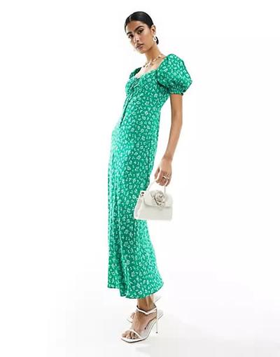 Forever_new  - Robe longueur mollet à manches bouffantes et imprimé petites fleurs - Vert 