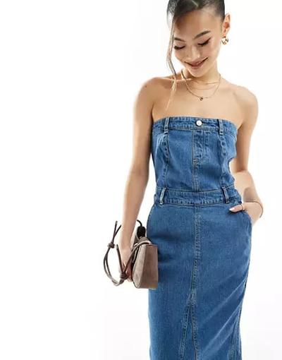 In_the_style  - Robe bandeau longueur mollet en denim - Bleu 