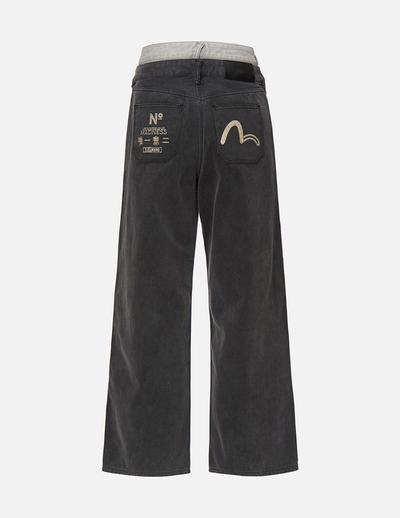 Evisu Double Waistband Wide Leg Jeans 