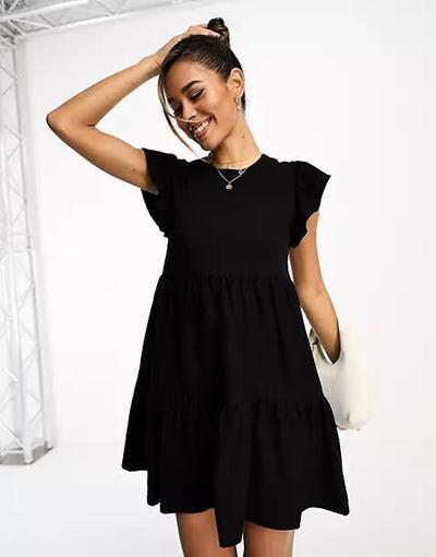 River_island  - Robe courte babydoll froncée - Noir 