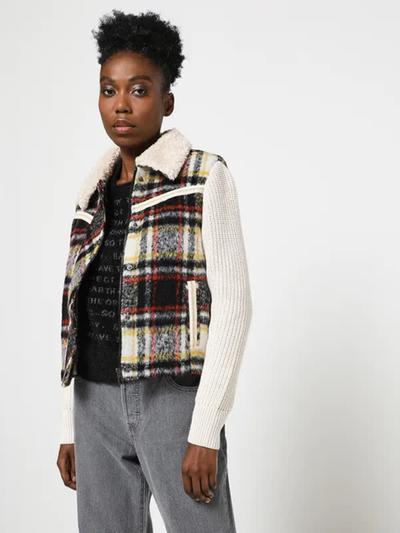 Desigual Veste En Flanelle Manches Tricot - Ecru 