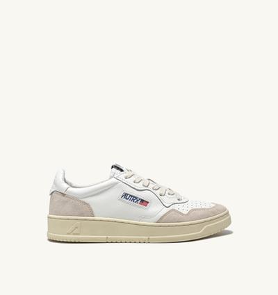 Autry Sneakers Medalist Bas En Cuir Blanc Et Daim Beige 