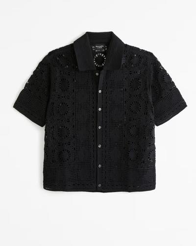 Abercrombie Crochet-Style Button-Through Sweater Polo 