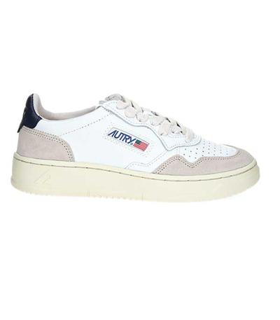 Autry Baskets Medalist Low Cuir Suede Blanc/Navy Blue 