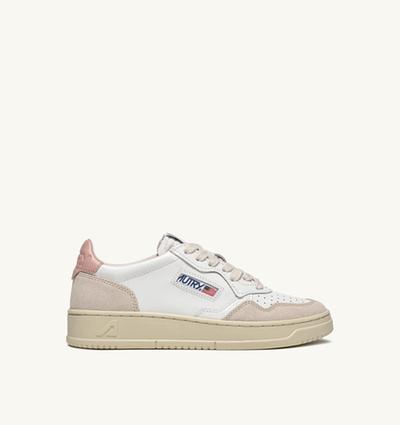 Autry Sneakers Medalist Bas En Cuir Blanc Et Powder Et Daim Beige 