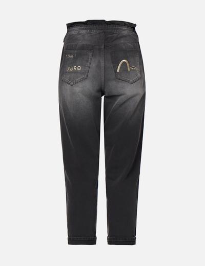 Evisu Logo Embroidered Cropped Paper Bag Jeans 