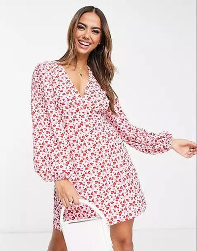 Glamorous  - Robe rétro portefeuille à petites fleurs - Rose 