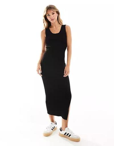 Mango  - Robe mi-longue sans manches en jersey - Noir 
