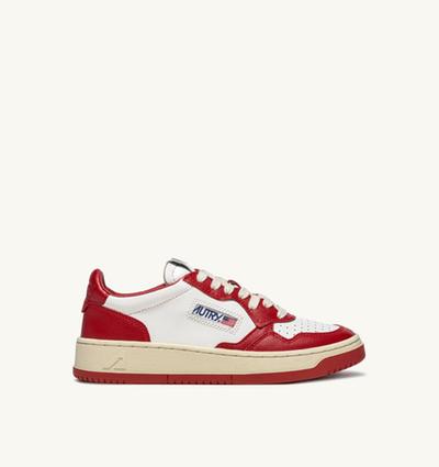 Autry Basket Medalist Low En Cuir Bicolor Blanc Et Rouge 