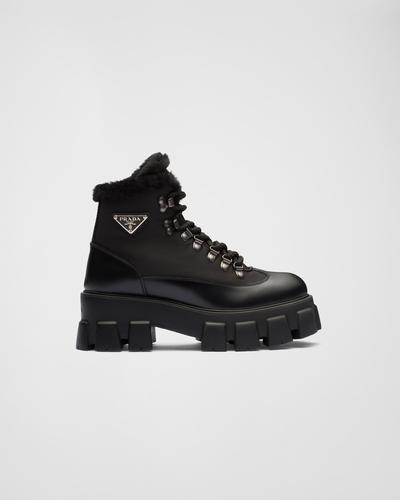 Prada Bottines Monolith en cuir et Re-Nylon 