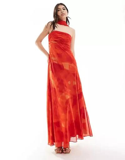 Forever_new  - Robe bustier longue avec foulard - Rouge fleuri 