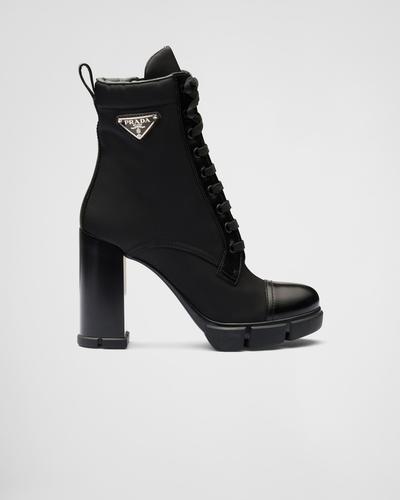 Prada Bottines en cuir brossé et Re-Nylon 