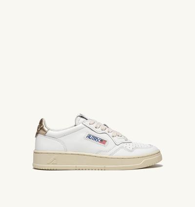 Autry Basket Medalist Low En Cuir Blanc Et Or 