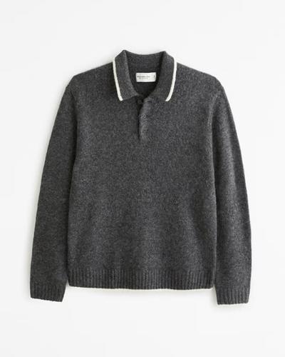 Abercrombie Fuzzy Long-Sleeve 3-Button Sweater Polo 
