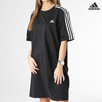 Adidas Robe Tee Shirt Femme A Bandes 3 Stripes HR4923 Noir 